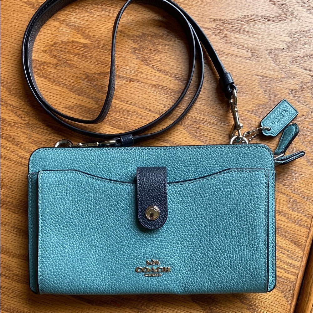 Coach Teal and Black Leather Crossbody